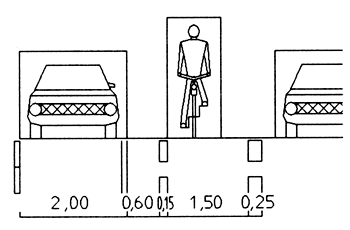 Grafik: Verkehrsraum Radfahrer und Auto bei Radfahrstreifen - Standardlösung. 