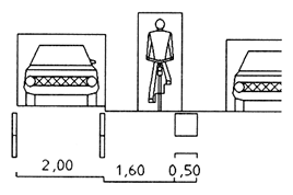 Grafik: Verkehrsraum Radfahrer und Auto beim Radfahrstreifen Kreuzbergstraße in Berlin. 