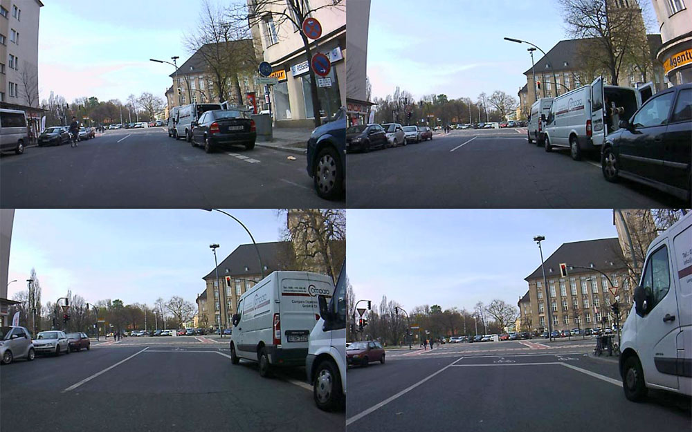 Foto: Aufgeweiteter Fahrradaufstellstreifen mit durch Autos versperrten zulaufenden Radstreifen.