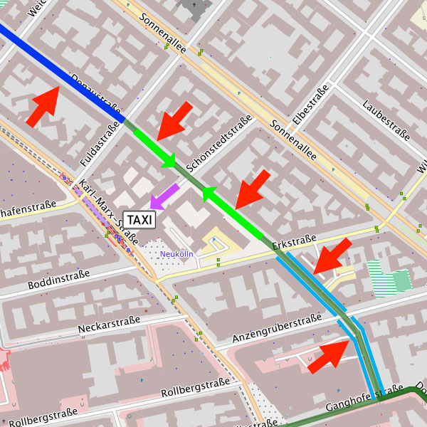 Lageplan mit Skizze vorgeschlagene Maßnahmen Donaustraße. 