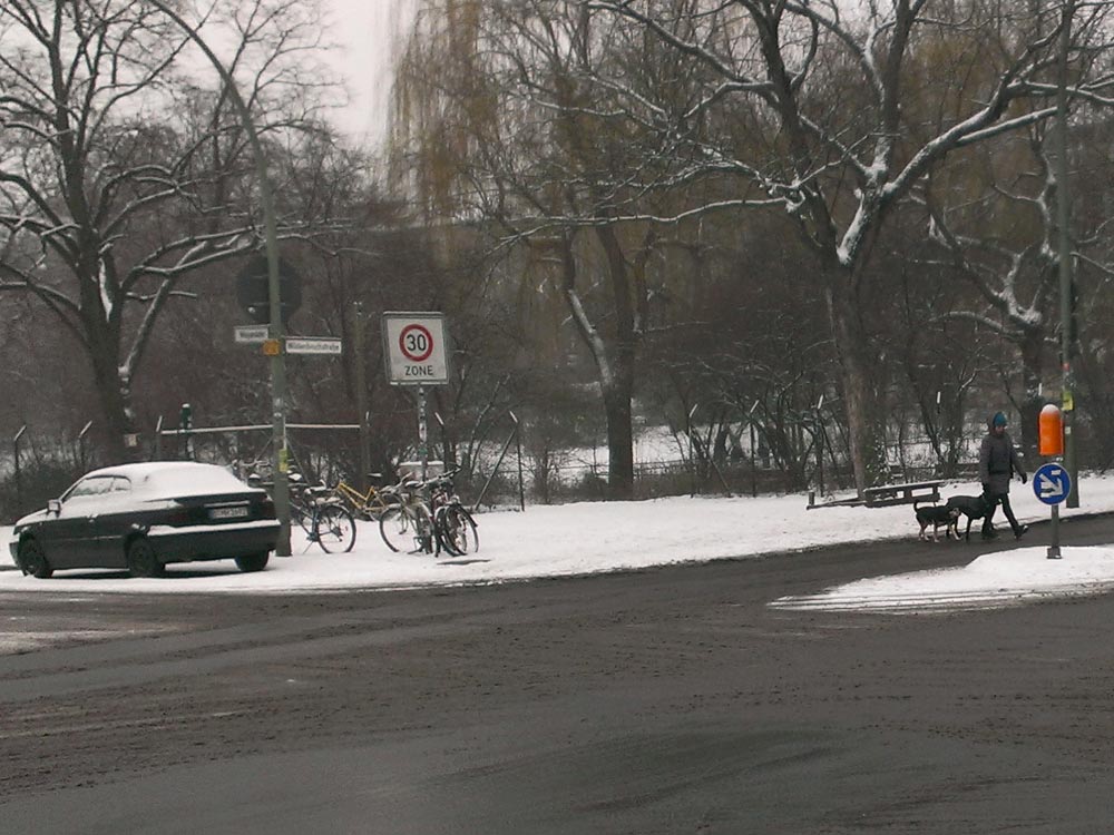 Foto: Parkeingang Wildenbruchplatz mit Zäunen.